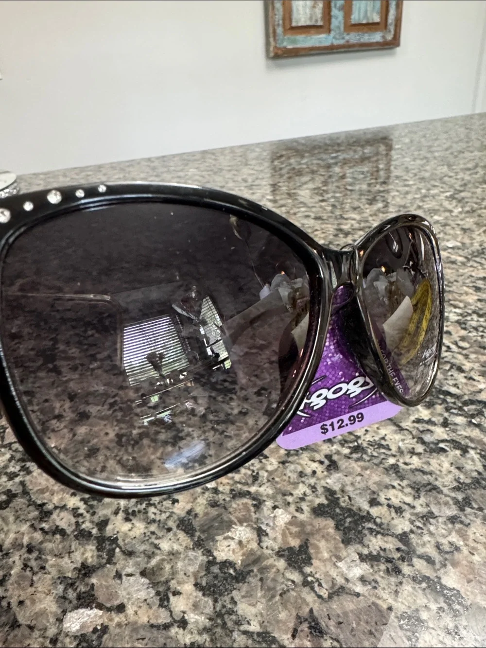 Black Cat-Eye Sunglasses with Silver Crystal Accents NWT